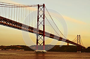 25 de Abril Bridge in Lisbon, Portugal, with a filter effect