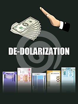De-dollarization concept. Alternate global reserve currency. Money. Central bank notes. 100 bill cash. Vector illustration.