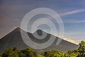 De Fuego and Acatenango volcano above and SW of La Antigua, Guatemala photo