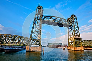 De Hef or Koningshavenbrug railway lift bridge over the Koningshaven in Rotterdam