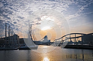 De la Fusta Pier bridge view located at Barcelona, Spain