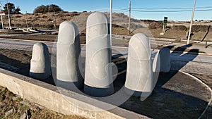 De La Mano Monument Of Puerto Natales In Antartica Chile.