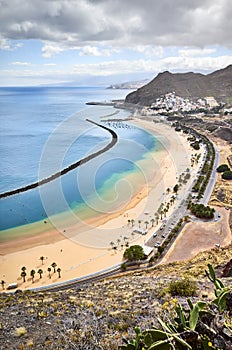 De Las Teresitas beach in San Andres from above, Tenerife