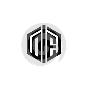DE Letter Logo monogram hexagon shape with connect outline design template photo