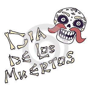 De los muertos text on white isolated backdrop