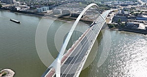 De Oversteek also called City Bridge is a bridge for car traffic over the Waal in Nijmegen. Span hanging bridge. Aerial