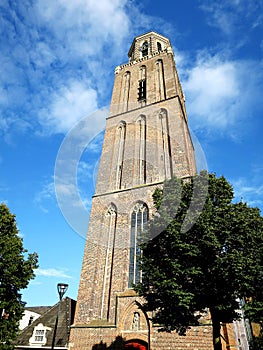 The De Peperbus bell tower of Basilica of Our Lady of the Assumption (Onze Lieve Vrouwe Basiliek) in Zwolle, NETHERLANDS
