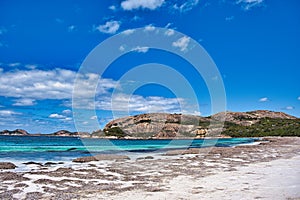Deach, cliffs and turquoise sea at Lucky Bay, Western Australia