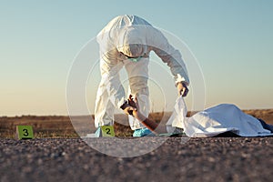 Dead body after murder at the scene after forensics by the police. photo