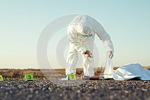 Dead body after murder at the scene after forensics by the police. photo