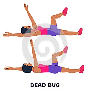 Dead bug. Sport exersice. Silhouettes of woman doing exercise. Workout, training