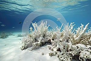 a dead coral reef, bleached and devoid of marine life