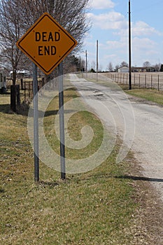 Dead end sign on a straight country road