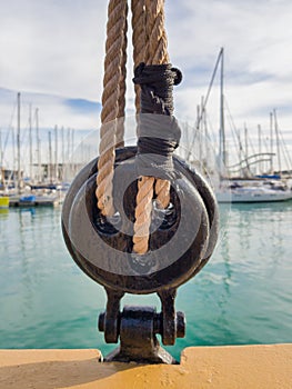 The dead eye. Standing rigging of a sailing ship