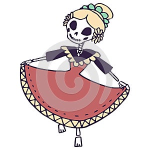 Dead girl dancing on white isolated backdrop