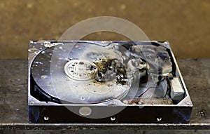 Dead hard drive in close up