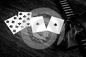 Dead man`s hand. Two-pair poker hand consisting of the black aces and black eights, held by Old West gunfighter Wild Bill Hickok