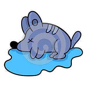 Dead mouse corpse lying, doodle icon image kawaii