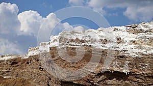 Dead sea salt against the background of moving clouds at Jordan, Middle East