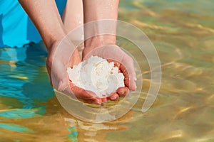 Dead Sea salt in hands