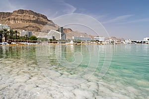 Dead sea salt shore. Ein Bokek, Israel