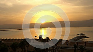 Dead sea at sunrise time over Jordan mountains