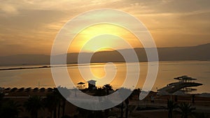 Dead sea at sunrise time over Jordan mountains