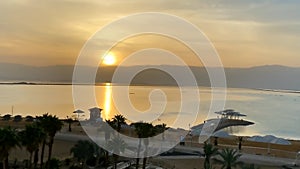 Dead sea at sunrise time over Jordan mountains