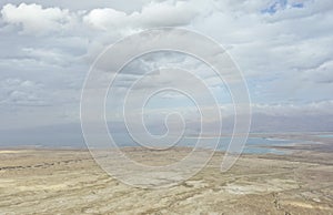 Dead Sea During Winter with Clouds from Masada Hilltop