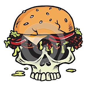 Dead Skull Burger, Hamburger Fries Vector Illustration