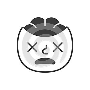 Dead smile fase black and white emoji. Vector eps 10