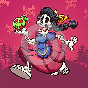 Dead Snow White skeleton running with poisoned apple