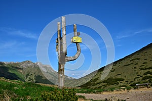 A signpost in the Belianske Tatry, Slovakia