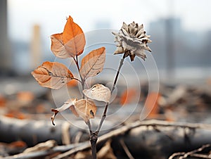 a dead tree with a dead flower on top of it