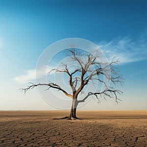 a dead tree in the middle of a dry desert