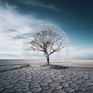 a dead tree in the middle of a dry desert