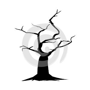 Dead tree silhouette vector illustration on a white background. Halloween big tree silhouette design with dark black color. Spooky