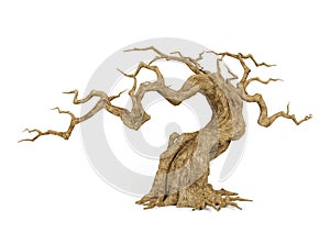 Dead withered tree isolated on white background, decorative object for Halloween scene, 3D rendering