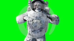 Dead zombie astronaut in space. Cadaver. Green screen. Realistic 4k animation.