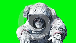 Dead zombie astronaut in space. Cadaver. Green screen. Realistic 4k animation.