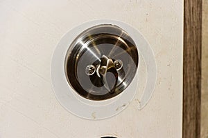 Deadbolt door lock close up