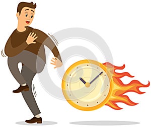 Deadline business concept, time management, fear of being late. Businessman is afraid of time