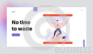 Deadline in Business Process Website Landing Page. Businessman Sinking in Sand inside of Hourglass. Time Management