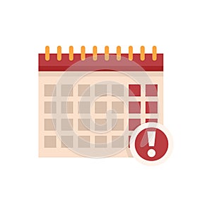 Deadline calendar alert icon flat isolated vector