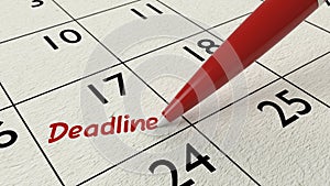 Deadline calendar entry business plan red pen