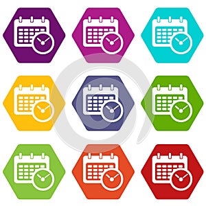 Deadline calendar icons set 9 vector