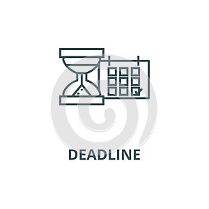 Deadline, calendar with sand gla line icon, vector. Deadline, calendar with sand gla outline sign, concept symbol, flat