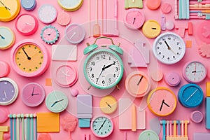 Deadline colorful hour alarm pink time table concept clock object background reminder white