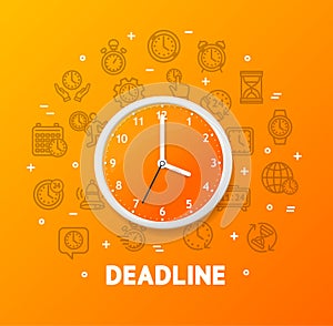 Deadline Concept with Realistic Detailed 3d Wall Clock. Vector