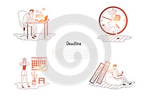 Deadline - frustrated and stressed people thinking about work deadline vector concept set